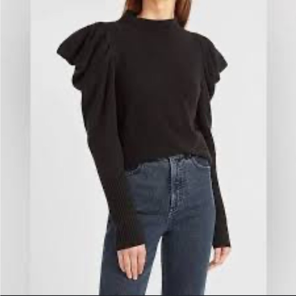 EXPRESS Black Puff Sleeve Mock Neck Sweater - Picture 1 of 9